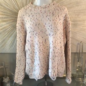 NWOT ENTRO CREAM SOFT KNIT SWEATER W/ SPLASHES OF RAINBOW COLORS & DISTRESSING